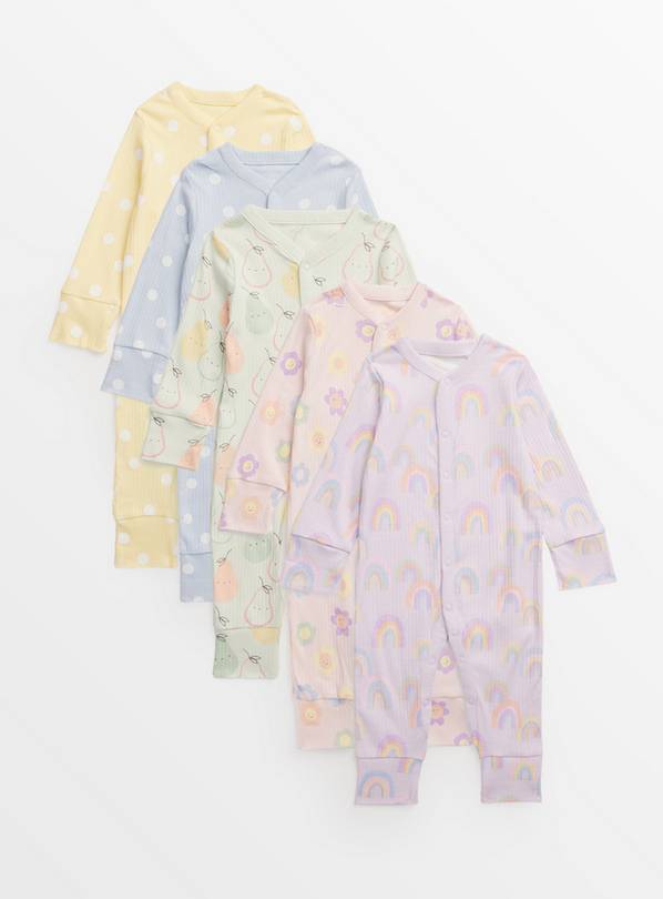 Pastel Organic Cotton Sleepsuit 5 Pack Up to 3 mths